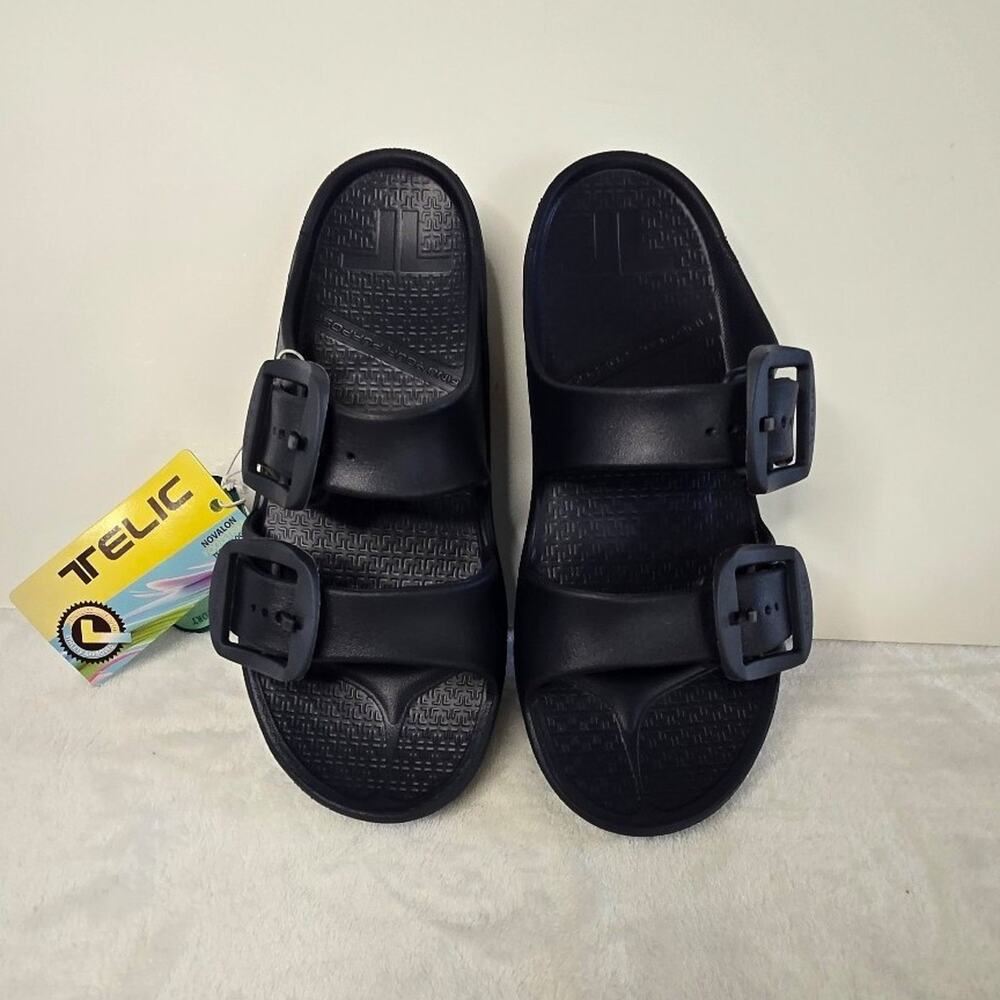 TELIC Boise Bliss Sandals Women’s Navy Blue Buckle Sz XS (US 7) New Without Box